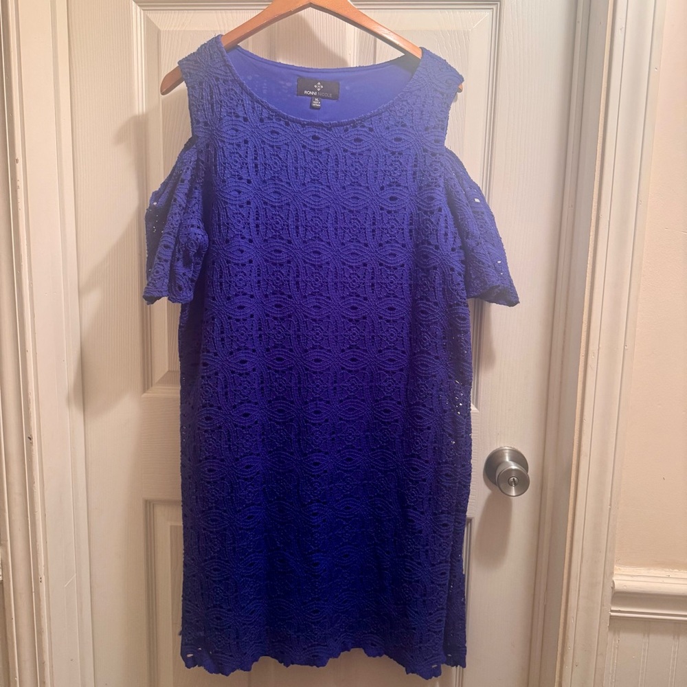 Ronni Nicole Royal Blue Cold Shoulder Lace Dress Size XL - Picture 5 of 7